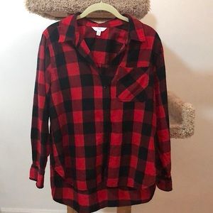 Time and Tru Womens’ Button Down Hi Lo Flannel Long Sleeved Shirt US Sz M (8-10)